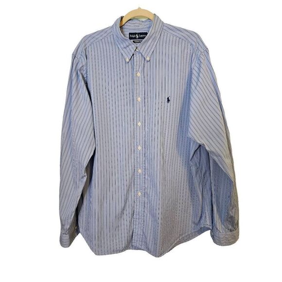 Ralph Lauren classic fit blue pin striped button up shirt. Size XL (17.5). SKU- - Picture 1 of 4